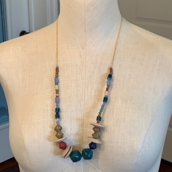 31bits 14k gold filled paper wrap beads delicate chain statement necklace - Picture 1 of 11